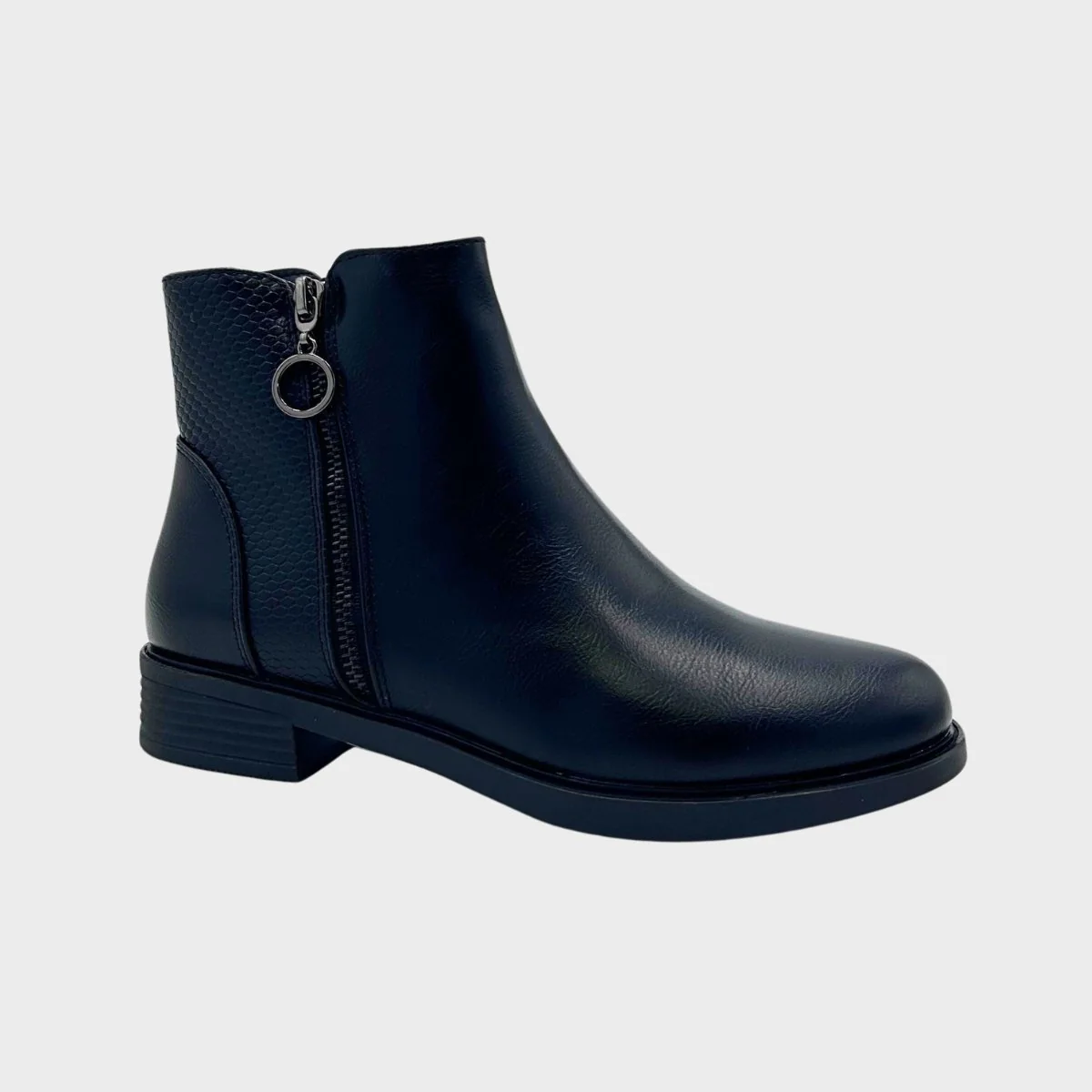 Black Zippered Ankle Boot