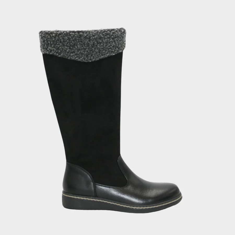 Black/Grey Fur-Trimmed Knee Boot